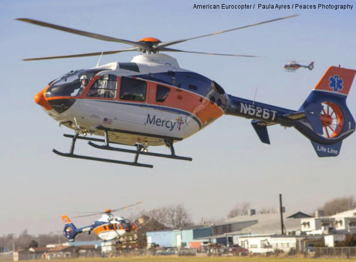 Helicopter Eurocopter EC135P2 Serial 0491 Register N135LL N526T used by Mercy Life Line ,Tennessee Gas Pipeline Company. Built 2006. Aircraft history and location