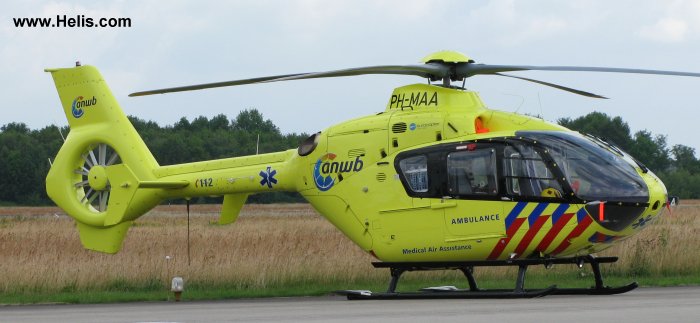 Helicopter Eurocopter EC135T2+ Serial 0532 Register PH-MAA used by ANWB Medical Air Assistance MAA. Built 2006. Aircraft history and location