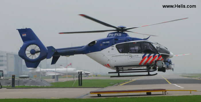 Helicopter Eurocopter EC135P2+ Serial 0784 Register PH-PXB D-HCBS used by Politie Luchtvaart Dienst (Dutch Police Aviation) ,Eurocopter Deutschland GmbH (Eurocopter Germany). Built 2009. Aircraft history and location