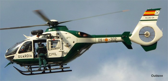 Helicopter Eurocopter EC135P2 Serial 0402 Register HU.26-04 used by Guardia Civil (Spanish Civil Guard (Military Police)). Aircraft history and location