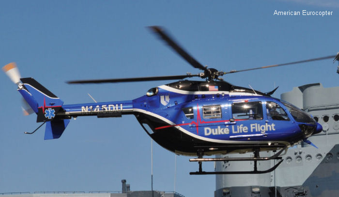 Detailed history and photos of helicopter Eurocopter EC145 Serial 9421 Register N145DU used by Duke Life Flight ,American Eurocopter (Eurocopter USA) Track service timeline and current status.