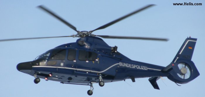 Helicopter Eurocopter EC155B Serial 6562 Register D-HLTF used by Bundespolizei (German Federal Police (BPOL)). Built 2000. Aircraft history and location
