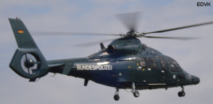 Helicopter Eurocopter EC155B Serial 6546 Register D-HLTA used by Bundespolizei (German Federal Police (BPOL)). Built 1999. Aircraft history and location