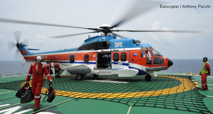 Helicopter Eurocopter EC225LP Serial 2735 Register VN-8619 used by Vietnam Helicopter Company VNH. Aircraft history and location