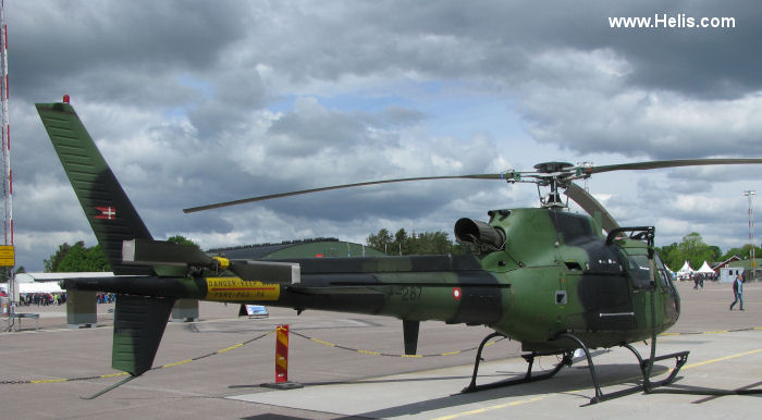 Helicopter Aerospatiale AS550C2 Fennec Serial 2287 Register P-287 used by Flyvevåbnet (Royal Danish Air Force) ,Hæren (Royal Danish Army). Built 1990. Aircraft history and location