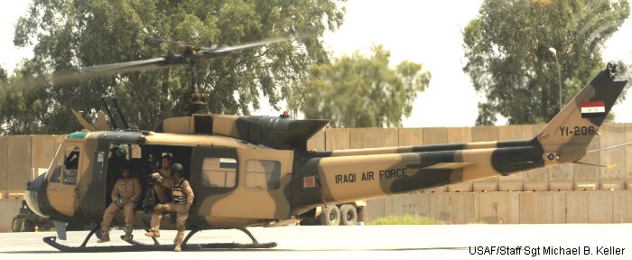 Helicopter Bell UH-1H Iroquois Serial 10406 Register YI-206 68-15476 used by Al Quwwa al Jawwiya al Iraqiya (Iraqi Air Force) ,al quwwat al-jawwiya al-malakiya al-urduniya RJAF (Royal Jordanian Air Force) ,US Army Aviation Army. Aircraft history and location