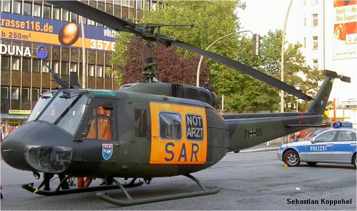 Detailed history and photos of helicopter Dornier UH-1D Serial 8215 Register 71+55 used by Luftwaffe (German Air Force) Track service timeline and current status.