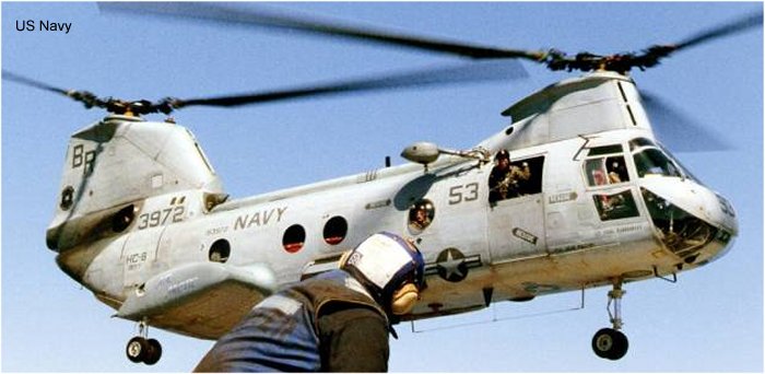 Helicopter Boeing-Vertol CH-46D Serial 2323 Register 153972 used by US Navy USN ,US Marine Corps USMC. Built 1967. Aircraft history and location