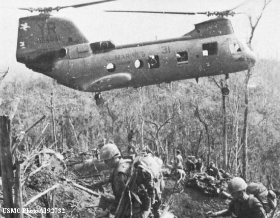Detailed history and photos of helicopter Boeing-Vertol CH-46D Sea Knight Serial 2448 Register 154841 used by US Marine Corps USMC Track service timeline and current status.