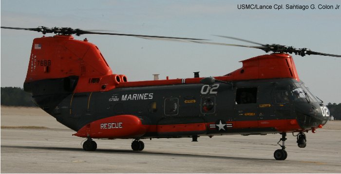 Helicopter Boeing-Vertol CH-46F Serial 2587 Register 157688 used by US Marine Corps USMC. Built 1970. Aircraft history and location