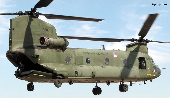 Helicopter Boeing CH-47D Chinook Serial M.4101 Register D-101 N2067F used by Koninklijke Luchtmacht (Royal Netherlands Air Force) Boeing Helicopters. Aircraft history and location