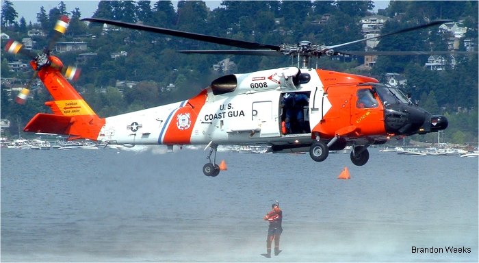 Helicopter Sikorsky HH-60J Jayhawk Serial 70-1565 Register 6008 used by US Coast Guard USCG. Aircraft history and location