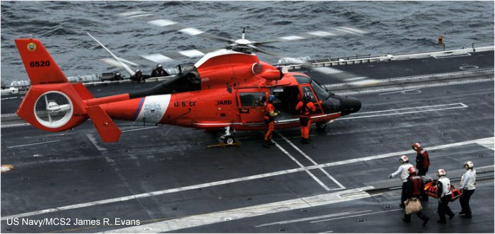 Helicopter Aerospatiale HH-65 Dolphin Serial 6160 Register 6520 used by US Coast Guard USCG. Aircraft history and location