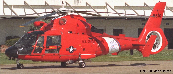 Detailed history and photos of helicopter Aerospatiale HH-65 Dolphin Serial 6105 Register 6510 used by US Coast Guard USCG Track service timeline and current status.