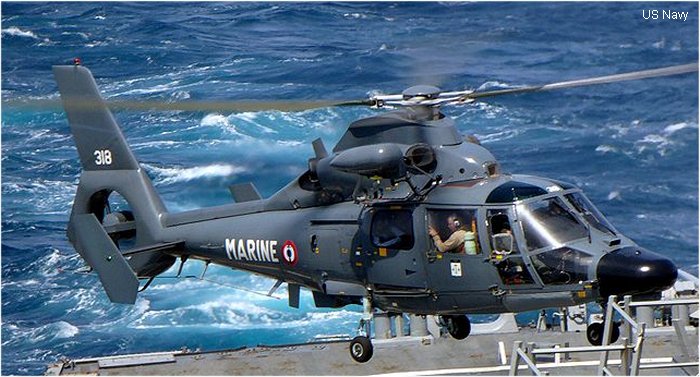 Helicopter Aerospatiale SA365F1 Dauphin 2 Serial 6318 Register 318 used by Aéronautique Navale (French Navy). Aircraft history and location