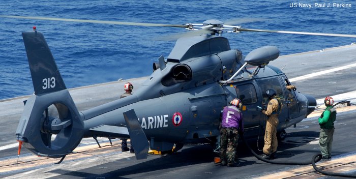 Detailed history and photos of helicopter Aerospatiale SA365F1 Dauphin 2 Serial 6313 Register 313 used by Aéronautique Navale (French Navy) Track service timeline and current status.