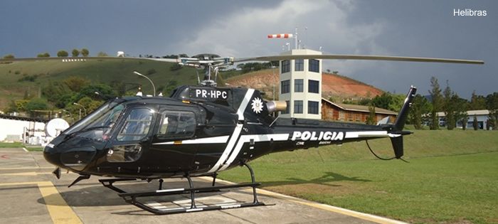 Helicopter Eurocopter HB350B3 Esquilo Serial 7292 Register PR-HPC used by Polícia Civil (Brazilian Civil Police) ,Helibras. Built 2012. Aircraft history and location