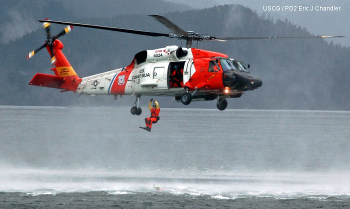 Helicopter Sikorsky HH-60J Jayhawk Serial 70-1706 Register 6024 used by US Coast Guard USCG. Aircraft history and location