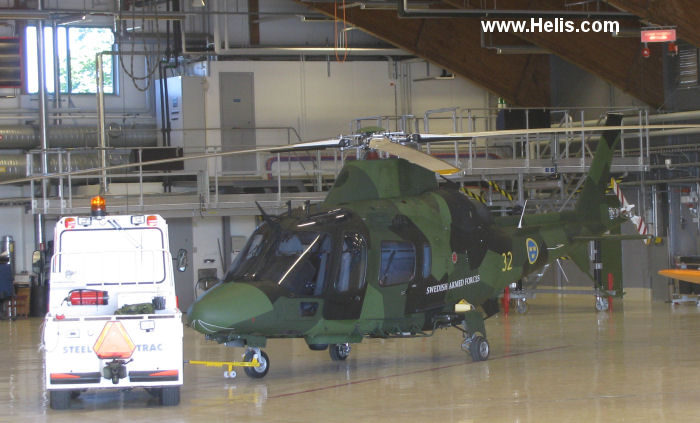 Helicopter AgustaWestland A109LUH Serial 13762 Register 15032 used by Försvarsmakten (Swedish Armed Forces). Built 2007. Aircraft history and location