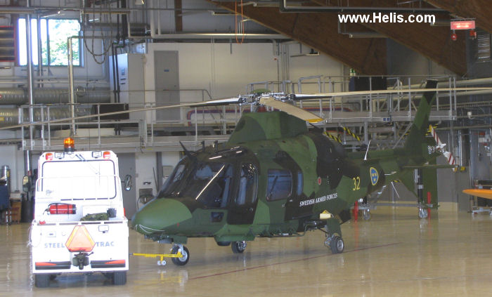 Detailed history and photos of helicopter AgustaWestland A109LUH Serial 13762 Register 15032 used by Försvarsmakten (Swedish Armed Forces) Track service timeline and current status.