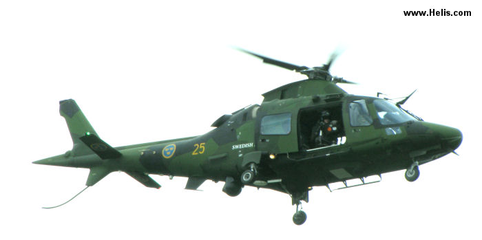 Detailed history and photos of helicopter AgustaWestland A109LUH Serial 13755 Register 15025 used by Försvarsmakten (Swedish Armed Forces) Track service timeline and current status.