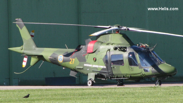Helicopter AgustaWestland A109LUH Serial 13757 Register 15027 used by Försvarsmakten (Swedish Armed Forces). Aircraft history and location