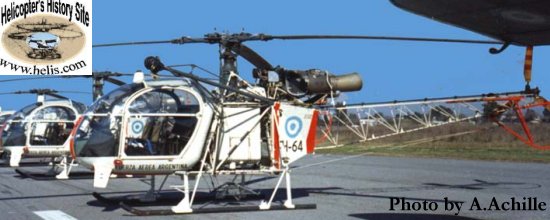 Helicopter Aerospatiale SA315B Lama Serial 2302 Register H-64 used by Fuerza Aerea Argentina FAA (Argentine Air Force). Aircraft history and location