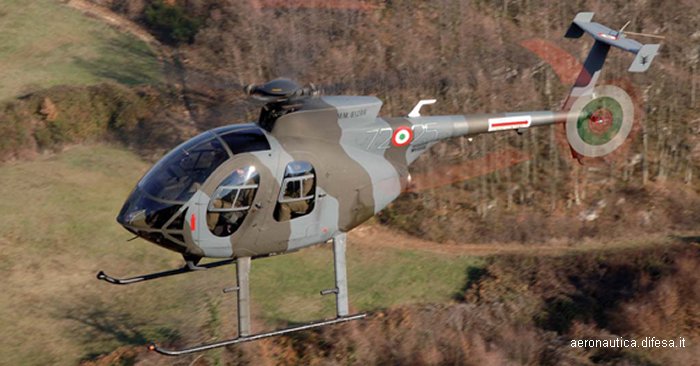 Helicopter Breda Nardi NH500E Serial 226 Register MM81288 used by Aeronautica Militare Italiana AMI (Italian Air Force). Aircraft history and location