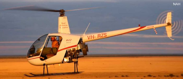 Helicopter Robinson R22 Beta II Serial 4026 Register VH-RZS used by North Australian Helicopters NAH. Built 2005. Aircraft history and location