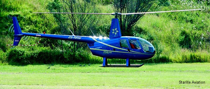Helicopter Robinson R44 Raven Serial 1342 Register ZS-RRW used by Starlite Helicopters. Aircraft history and location