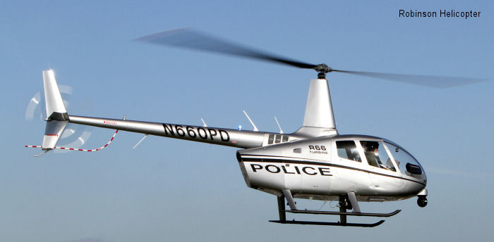 Helicopter Robinson R66 Police Serial 0101 Register N166PD N660PD used by State of California Robinson Helicopter. Built 2012. Aircraft history and location