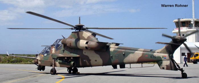 Helicopter Denel AH-2 Rooivalk Serial 1005 Register 675 used by Suid-Afrikaanse Lugmag SAAF (South African Air Force). Aircraft history and location