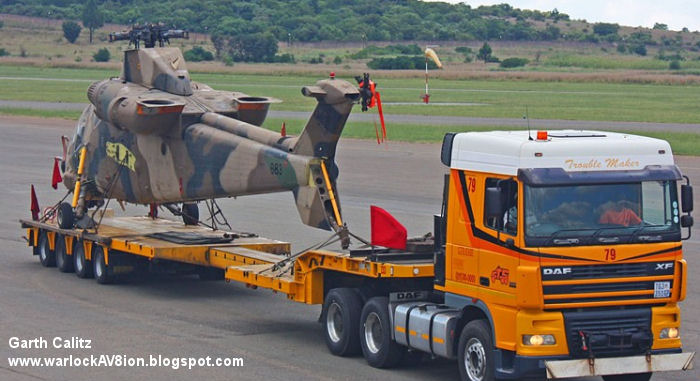 Helicopter Denel AH-2 Rooivalk Serial ADM-001 Register 683 672 ZU-AHC used by Suid-Afrikaanse Lugmag SAAF (South African Air Force). Aircraft history and location