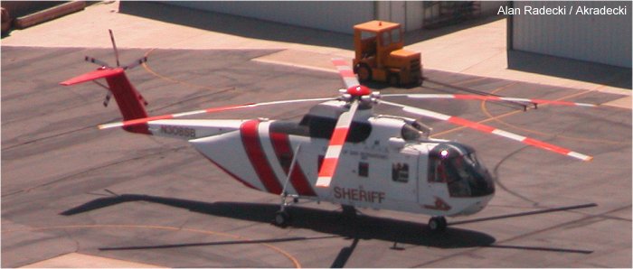 Helicopter Sikorsky CH-3C Serial 61-523 Register N308SE N308SB 9691 63-9691 used by Croman Corp ,SBSD (San Bernardino County Sheriff Department) ,US Coast Guard USCG ,US Air Force USAF. Built 1964. Aircraft history and location