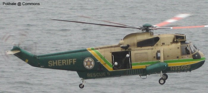 Helicopter Sikorsky SH-3D Sea King Serial 61-360 Register N950DF 152702 used by LASD (Los Angeles County Sheriff Department) ,US Navy USN. Aircraft history and location
