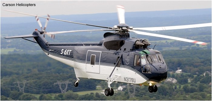 Detailed history and photos of helicopter Sikorsky HSS-2 Sea King Serial 61-186 Register N3173U 149916 used by Los Angeles ,Siller Brothers Inc ,Carson Helicopters ,US Navy USN Converted to S-61T Triton Track service timeline and current status.