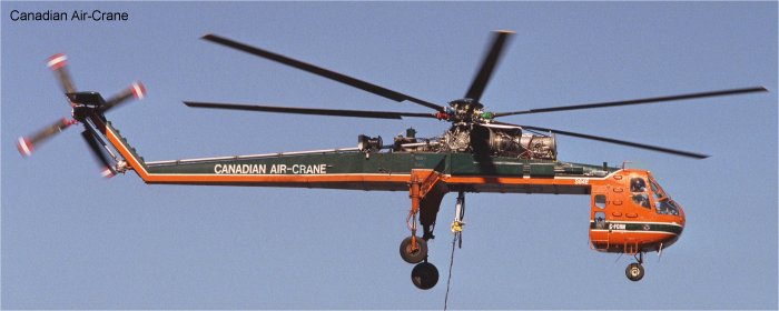 Detailed history and photos of helicopter Sikorsky CH-54A Tarhe Serial 64-061 Register C-FCRN N172AC 68-18456 used by Canadian Air Crane ,Erickson ,US Army Aviation Army Track service timeline and current status.