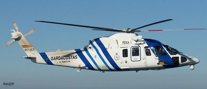 Helicopter Sikorsky S-76C Serial 760576 Register EC-JES N576ML N7107J used by Administraciones Locales Xunta de Galicia (Galicia Government) ,Sikorsky Helicopters ,INAER. Built 2005. Aircraft history and location