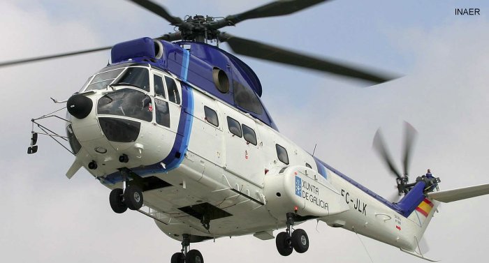 Helicopter Aerospatiale SA330J Puma Serial 1583 Register HD.19-09 EC-JLK F-GINQ PT-HAA LX-HUL F-GHYR I-EHPJ PH-SSB PK-TRF F-WXFM used by Ejercito del Aire (Spanish Air Force) Administraciones Locales (Local Government) INAER Heli-Europe Heli-Union Elitos Jayrow Helicopters Schreiner Airways Aerospatiale. Aircraft history and location