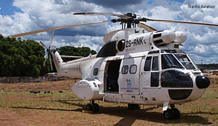Detailed history and photos of helicopter Aerospatiale SA330F Puma Serial 1227 Register ZS-RNK JA6732 I-EHPE FAE-227 used by Starlite Helicopters ,Aero Asahi AAC ,Elitos ,Fuerza Aerea Ecuatoriana FAE (Ecuadorian Air Force) Track service timeline and current status.