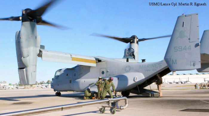 Helicopter Bell MV-22B Osprey Serial D0045 Register 165944 used by US Marine Corps USMC. Aircraft history and location