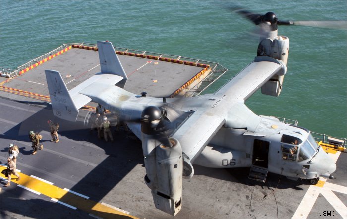 Helicopter Bell MV-22B Osprey Serial D0032 Register 165846 used by US Marine Corps USMC. Aircraft history and location