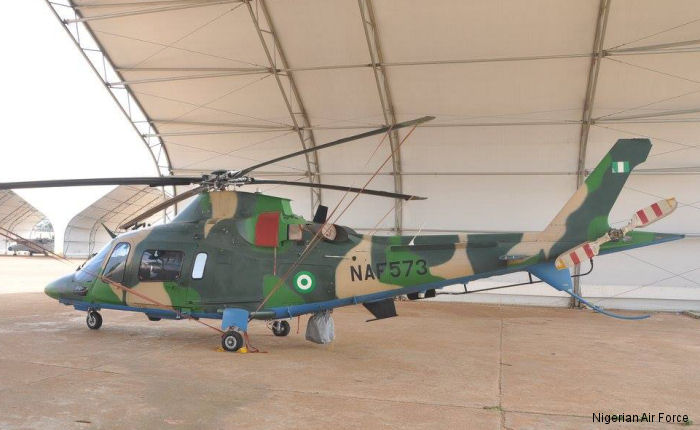 Detailed history and photos of helicopter AgustaWestland A109LUH Serial Register NAF-573 used by Nigerian Air Force Track service timeline and current status.