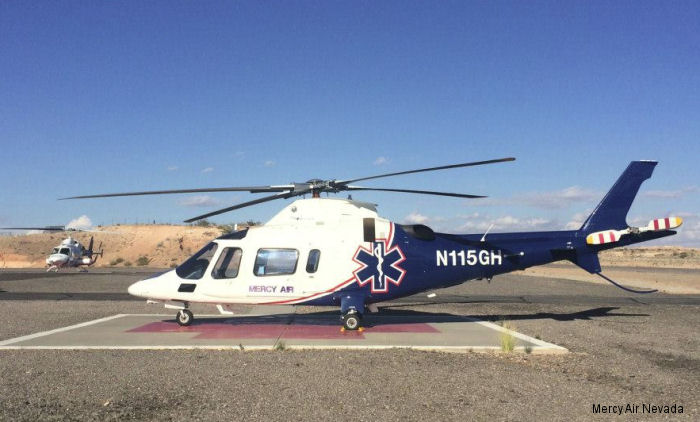 Detailed history and photos of helicopter AgustaWestland AW109E Power Serial 11115 Register N115GH D-HNHG N174ST EI-MLN G-ECMM G-SIVC used by Mercy Air ,Air Methods ,Heli Transair (heli transair.com) ,Sloane Helicopters Track service timeline and current status.