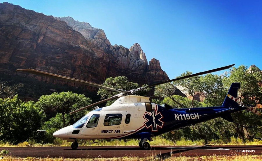Detailed history and photos of helicopter AgustaWestland AW109E Power Serial 11115 Register N115GH D-HNHG N174ST EI-MLN G-ECMM G-SIVC used by Mercy Air ,Air Methods ,Heli Transair (heli transair.com) ,Sloane Helicopters Track service timeline and current status.