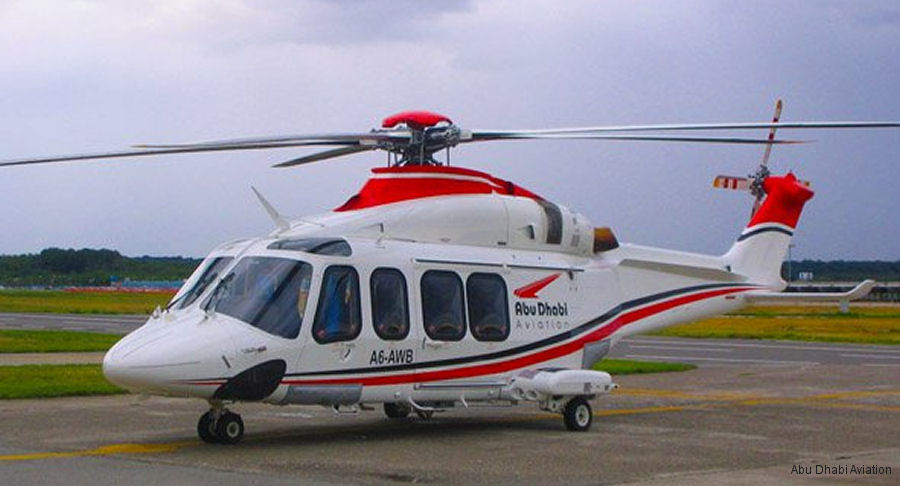 Helicopter Agusta AB139 Serial 31053 Register A6-AWB PR-OMF used by Omni Taxi Aereo OTA ,Abu Dhabi Aviation ADA. Aircraft history and location