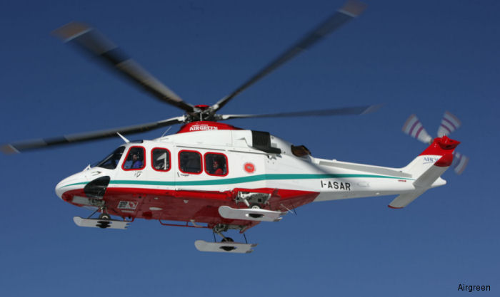 Helicopter Agusta AB139 Serial 31024 Register I-ASAR used by Airgreen. Aircraft history and location