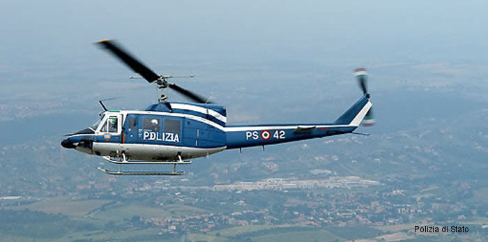 Helicopter Agusta AB212 Serial 5557 Register MM80742 used by Polizia di Stato (Italian Police) ,Agusta Spa. Built 1976. Aircraft history and location