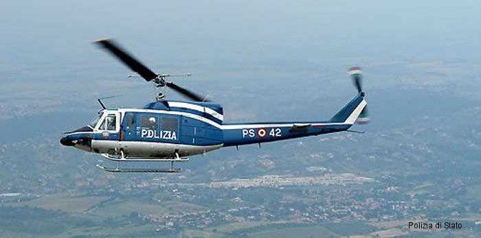 Detailed history and photos of helicopter Agusta AB212 Serial 5557 Register MM80742 used by Polizia di Stato (Italian Police) ,Agusta Spa Track service timeline and current status.