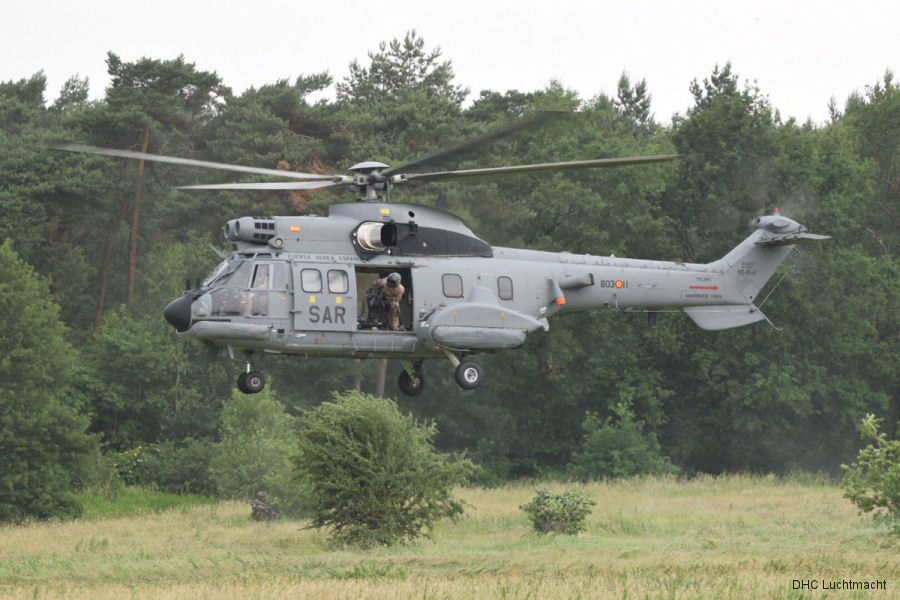 Detailed history and photos of helicopter Aerospatiale AS332B Super Puma Serial 2345 Register HD.21-11 used by Ejercito del Aire y del Espacio EdA (Spanish Air and Space Force) Track service timeline and current status.